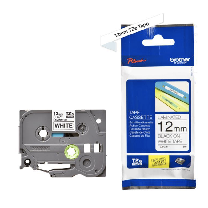 Brother Tape Cassette Black on White 12mm TZE-231